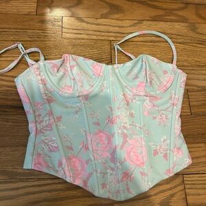 White Fox Floral Bustier Top in Mint and Pink